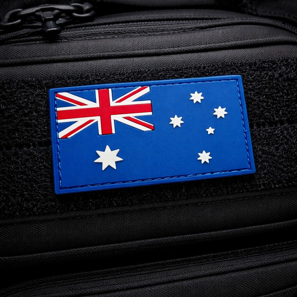 australian flag velcro patch attached to tactical backpack