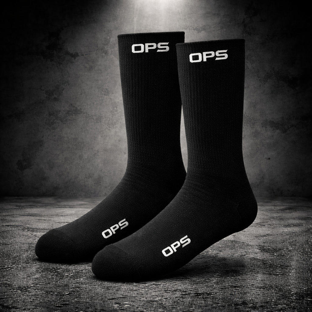 operator supply black crew socks with ops logo