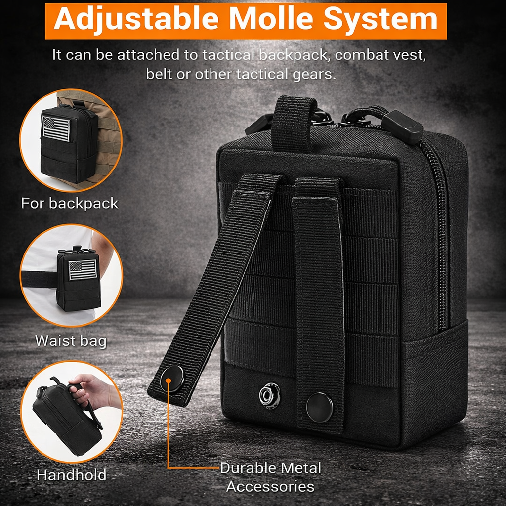tactical molle pouch adjustable molle system attachment for backpack belt and handheld edc use