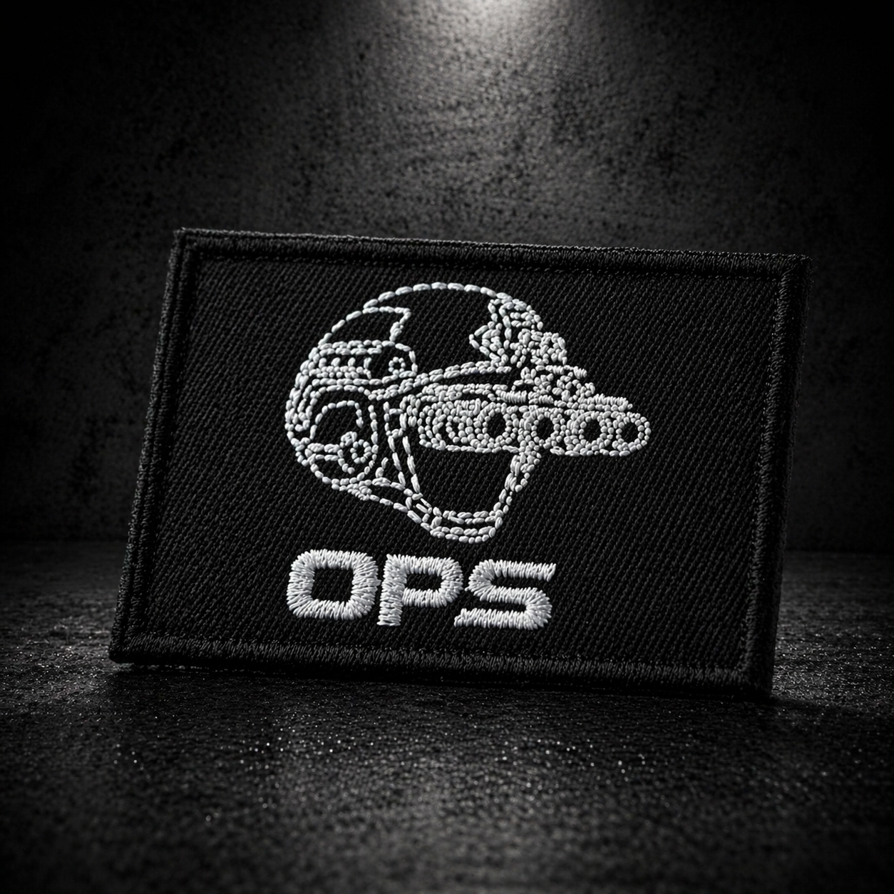 black embroidered velcro patch operator supply ops logo tactical patch close up