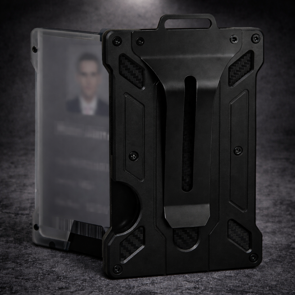 rugged tactical id holder with belt clip and card case designed for secure carry and durable everyday use