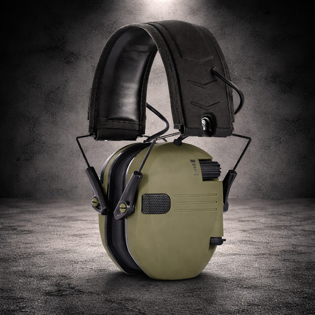 Tactical ear protection earmuffs with padded headband for noise reduction