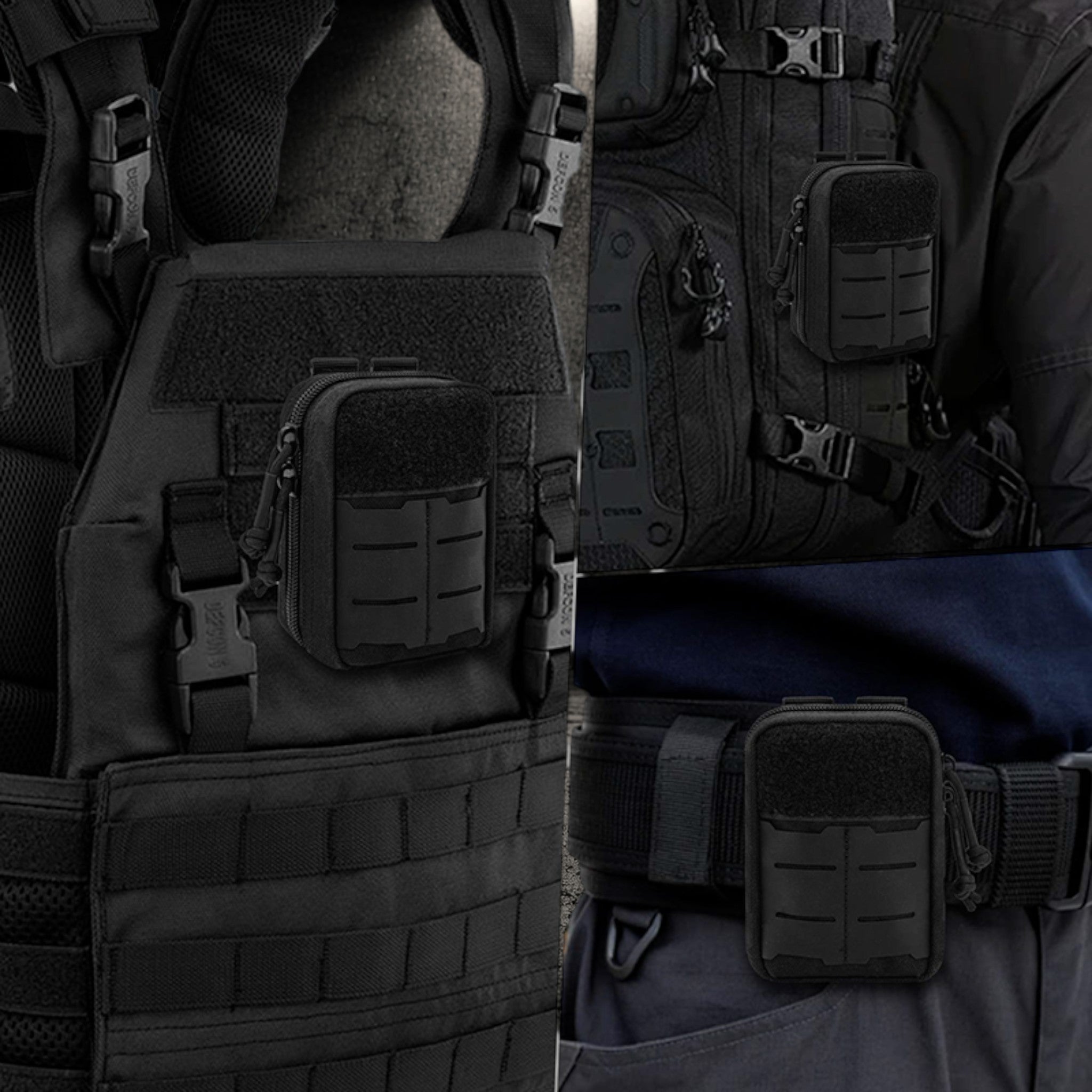 Tactical pouch attached to vest, backpack, and belt using MOLLE system