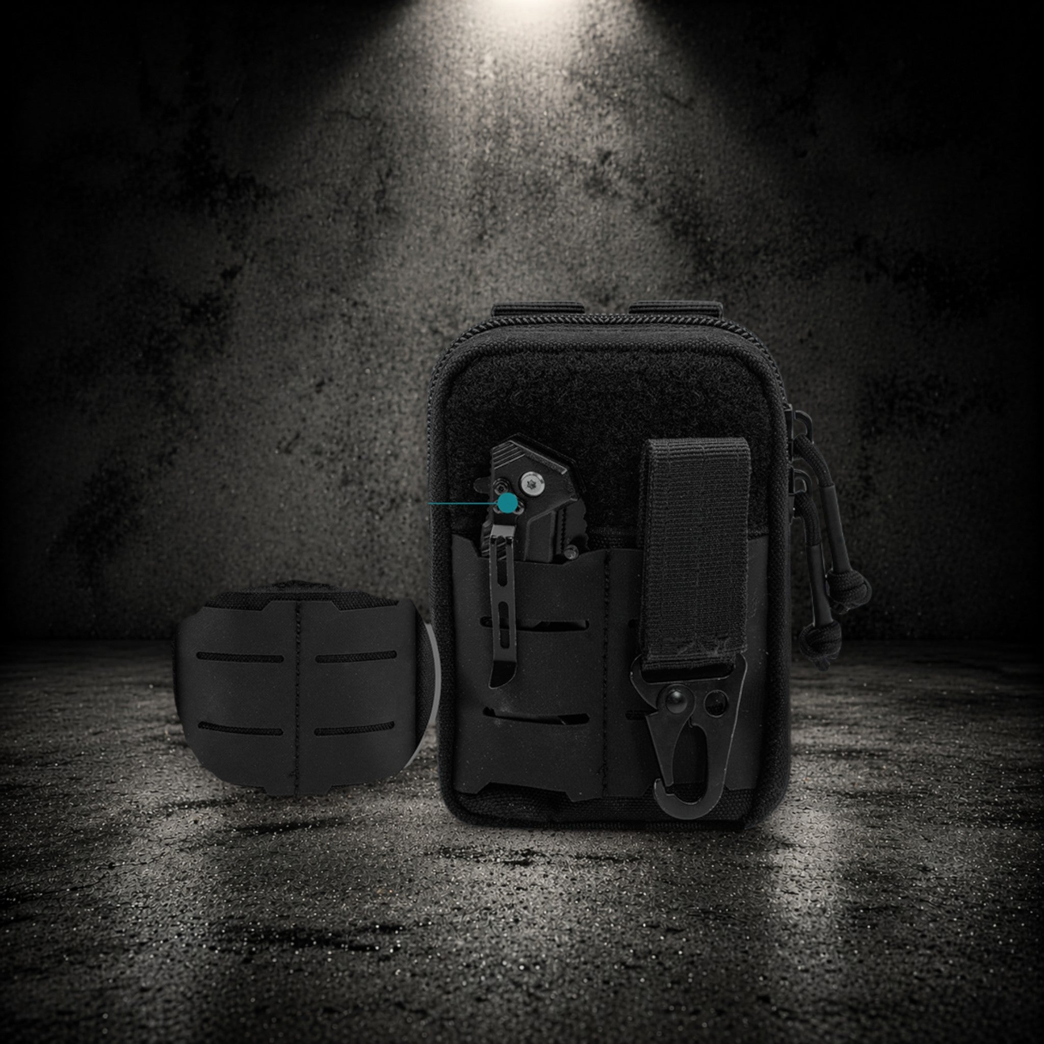 Tactical pouch with organised tool storage and MOLLE attachment system