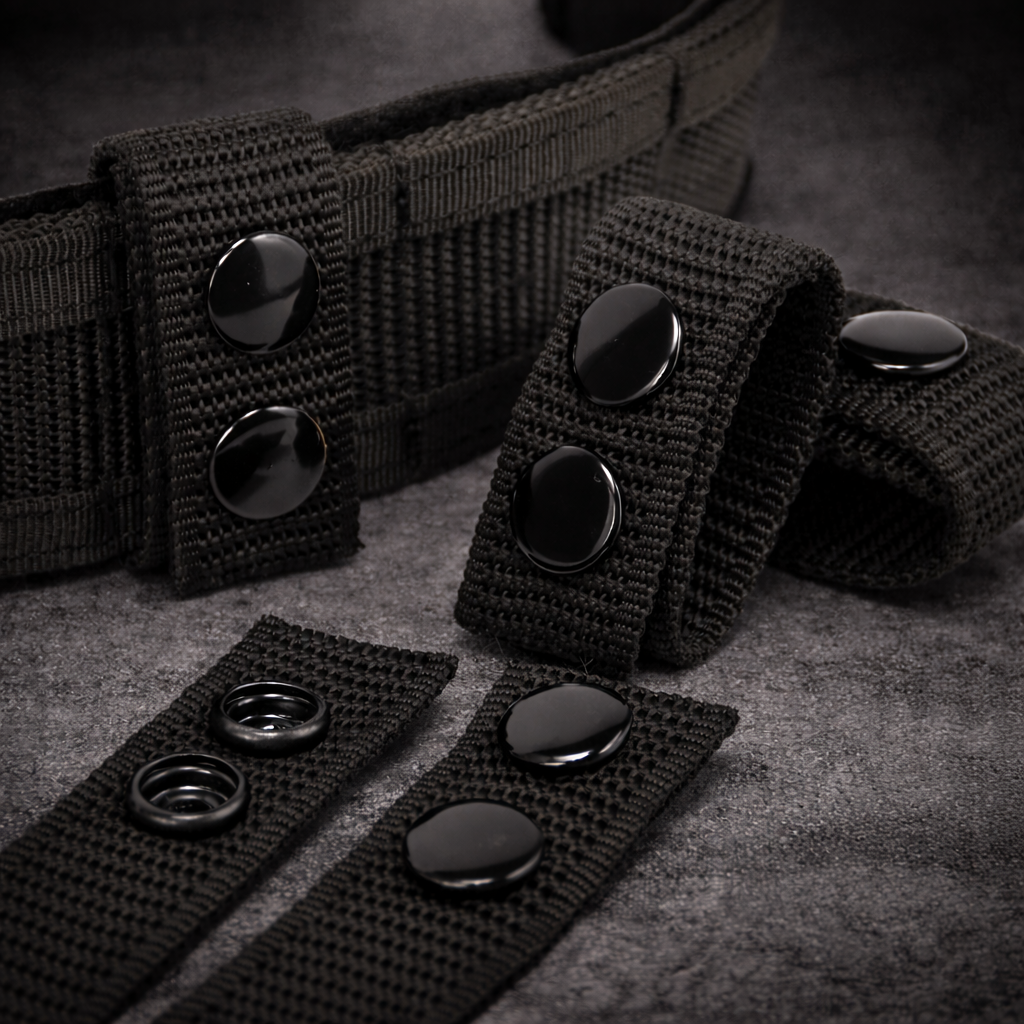 tactical belt keepers with snap button closures designed to secure duty belt and gear in place