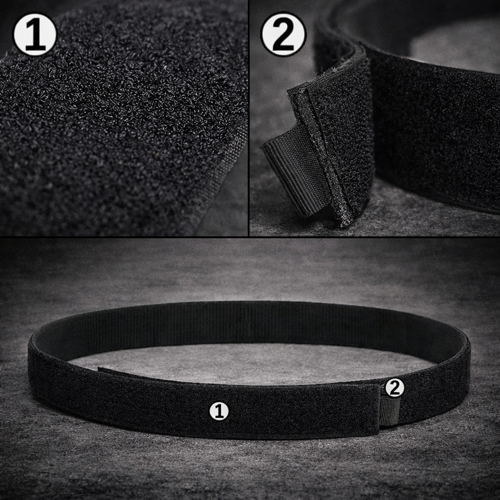 tactical inner belt with hook and loop velcro system designed as a base layer for duty belt setups