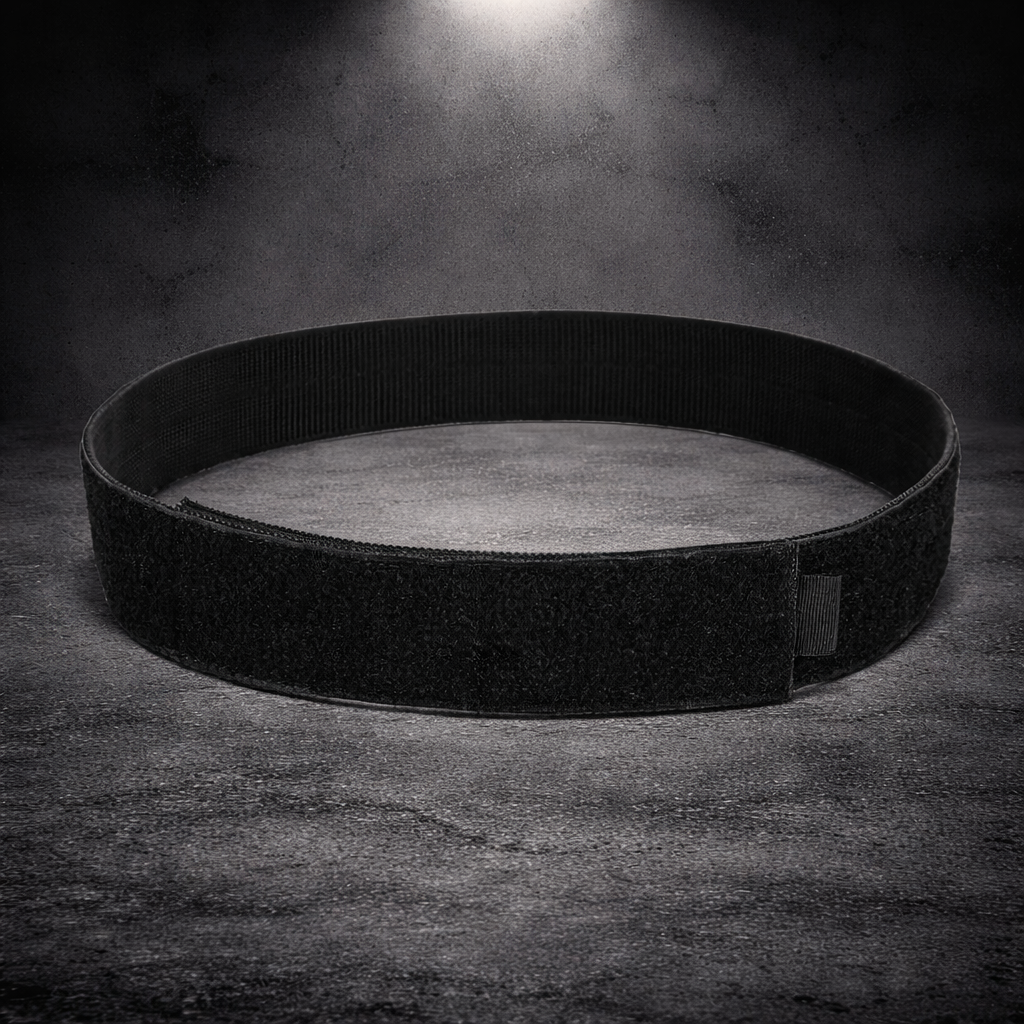 black tactical inner belt liner with hook and loop velcro system for securing an outer duty belt