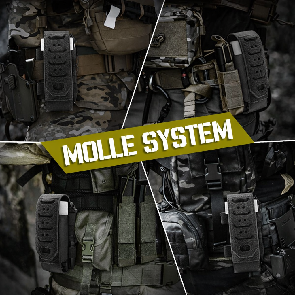 Tourniquet holder mounted on tactical vest MOLLE system as part of real-world loadout setup
